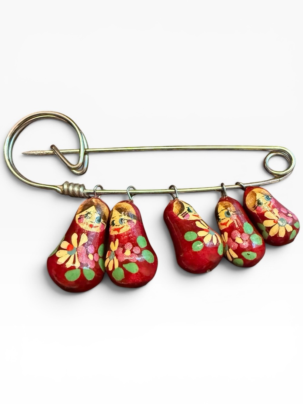Hand-Painted Red Matryoshka Charm Brooch Pin - Women Jewelry